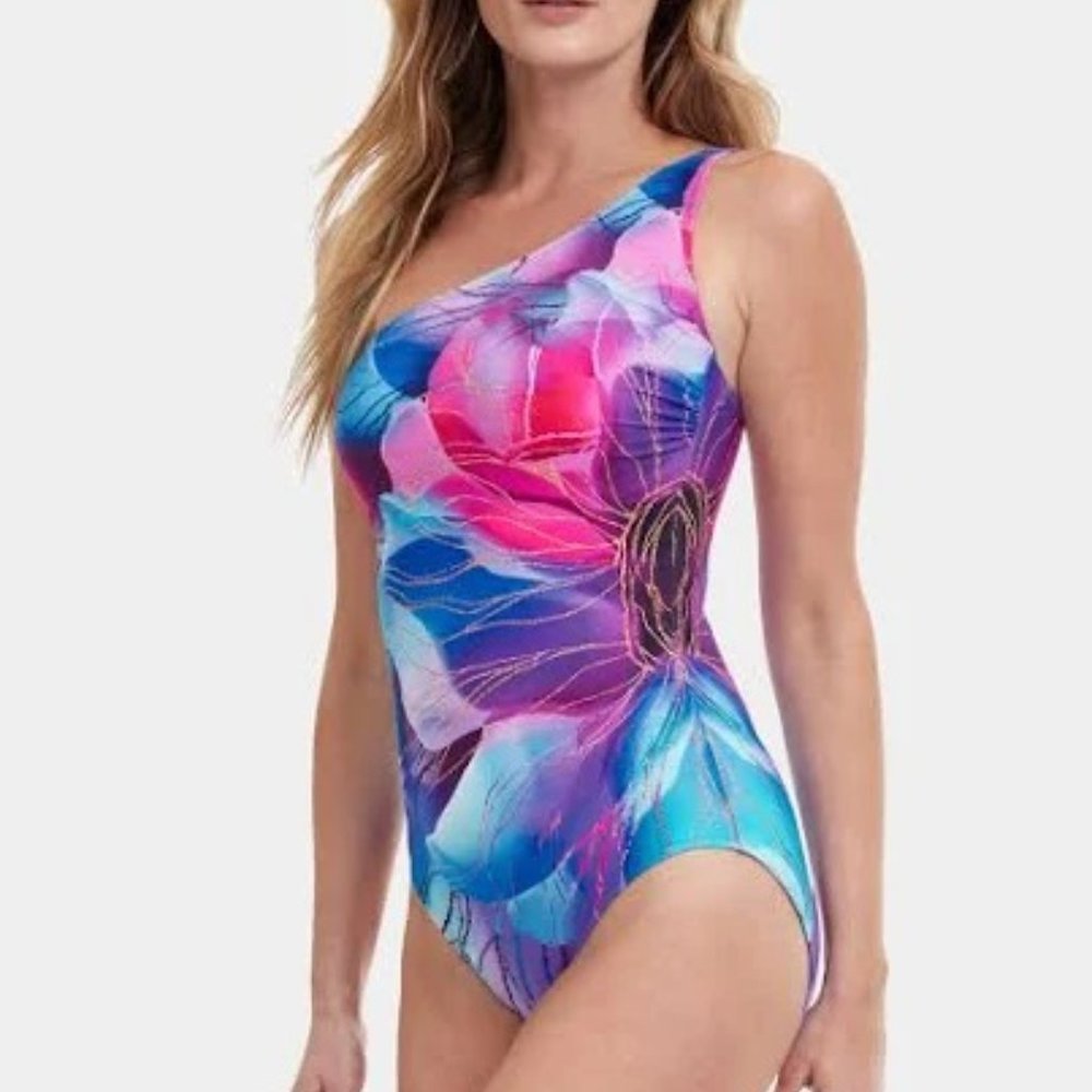 Gottex NEW Women's Golden Blossom One Shoulder Swimsuit Size 6 148$ - Picture 2 of 7